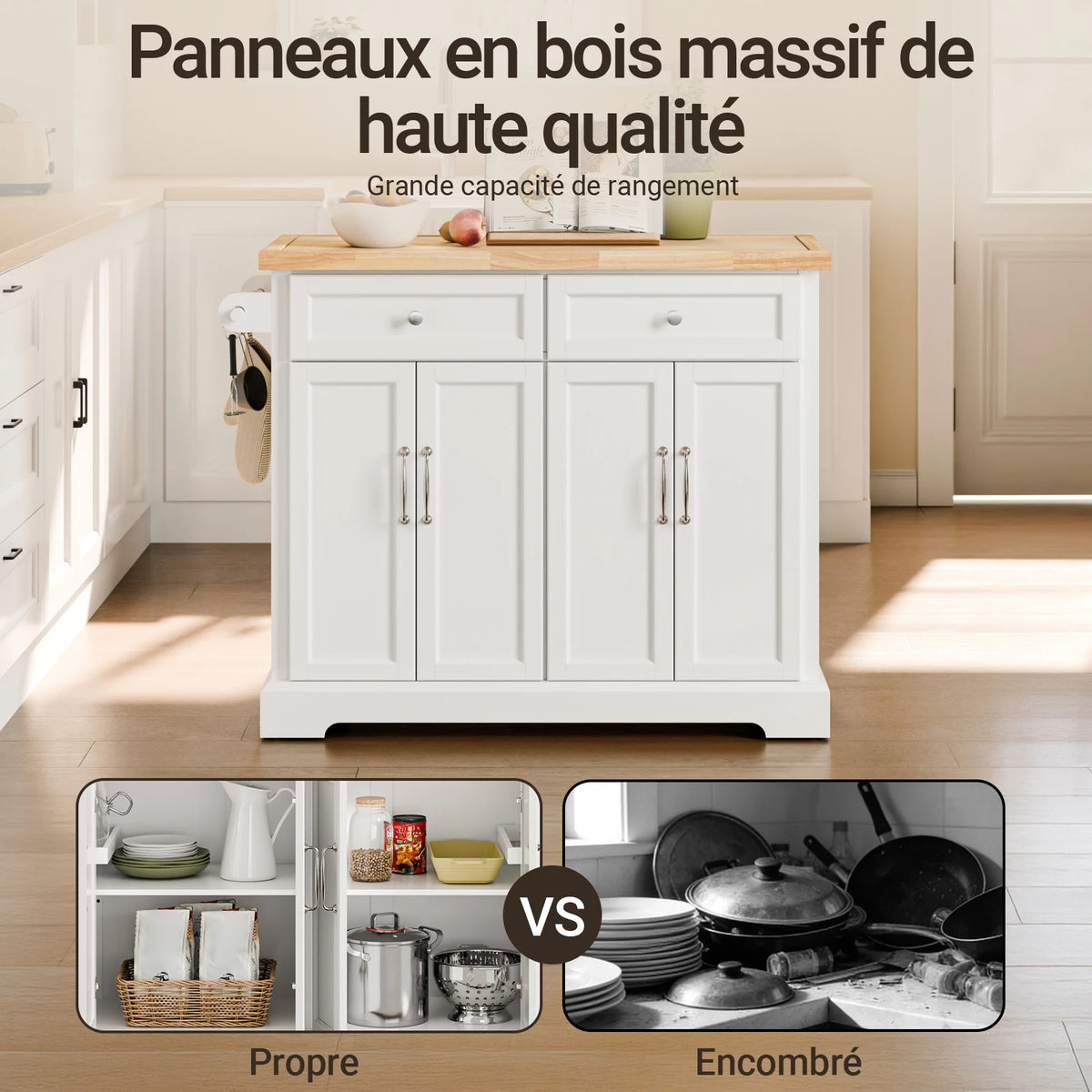 Îlot de cuisine sur roulettes extensible Alcovea