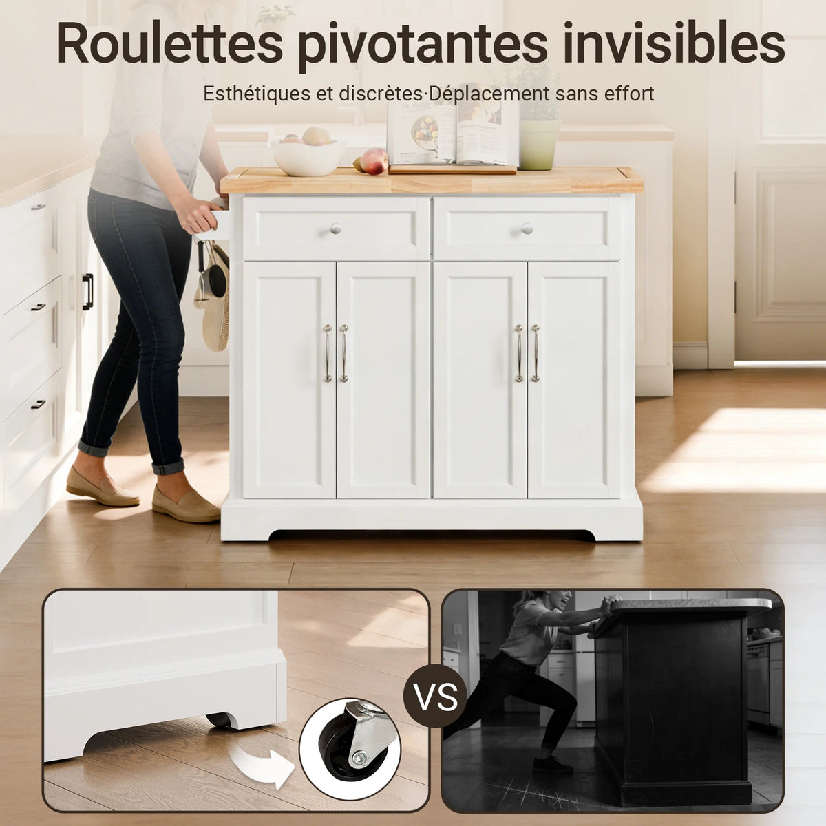 Îlot de cuisine sur roulettes extensible Alcovea