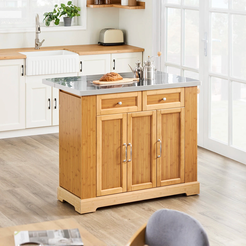 Îlot de cuisine sur roulettes extensible naturel Alcovea