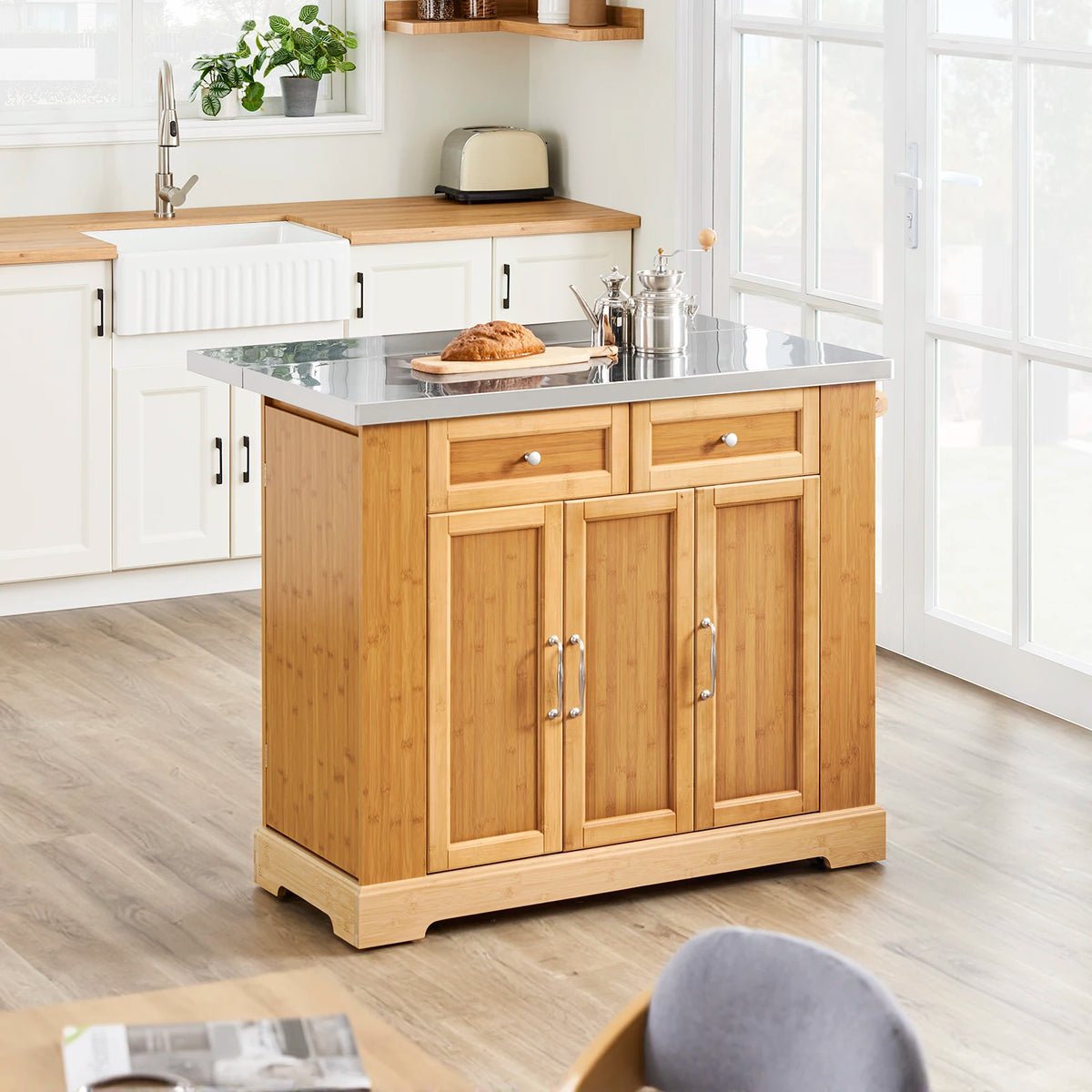 Îlot de cuisine sur roulettes extensible naturel Alcovea