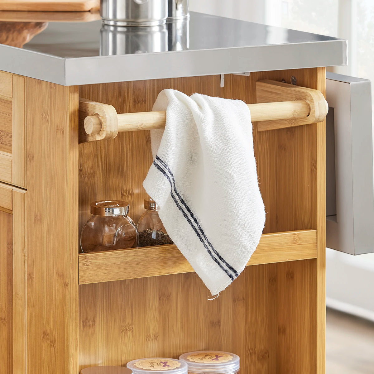 Îlot de cuisine sur roulettes extensible naturel Alcovea