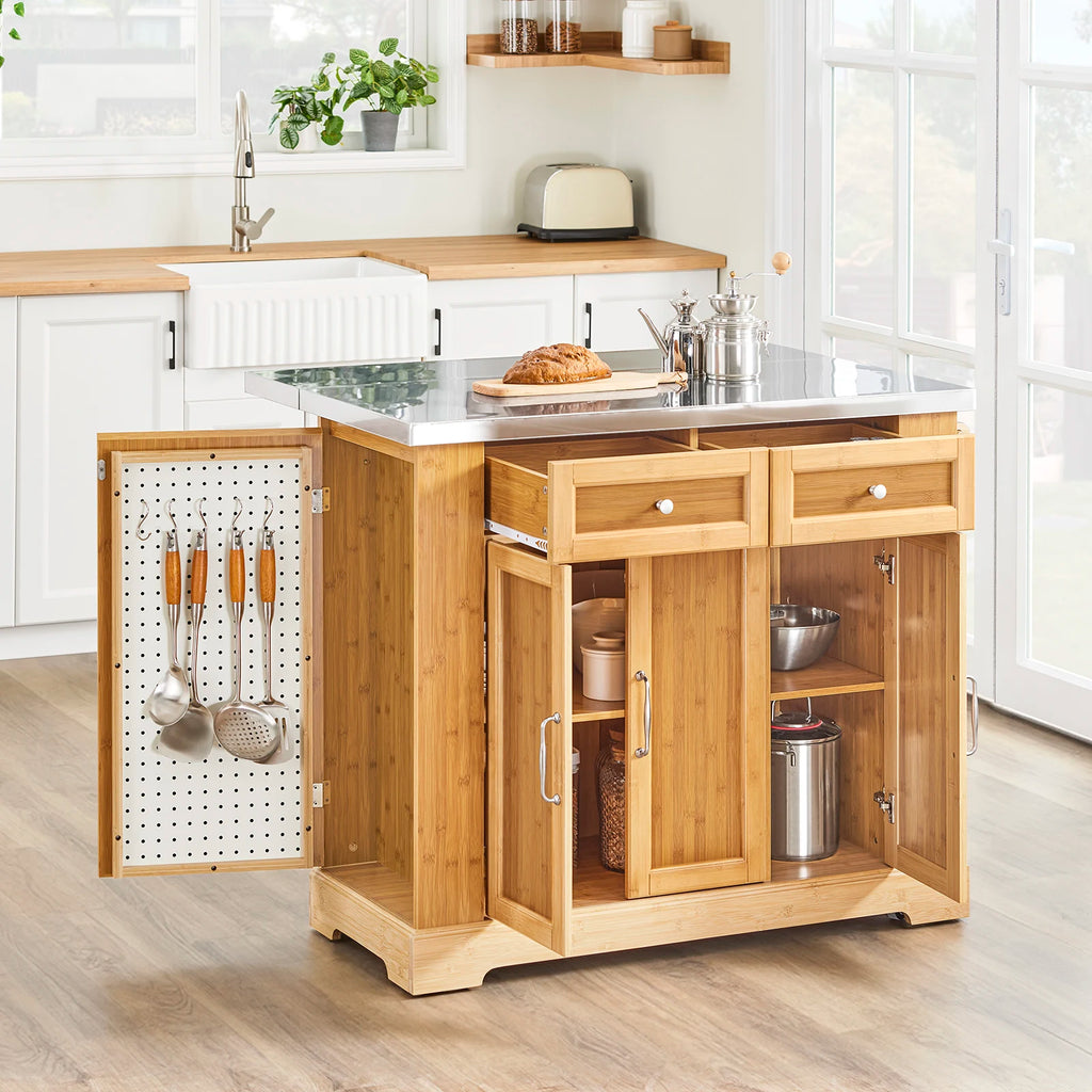 Îlot de cuisine sur roulettes extensible naturel Alcovea
