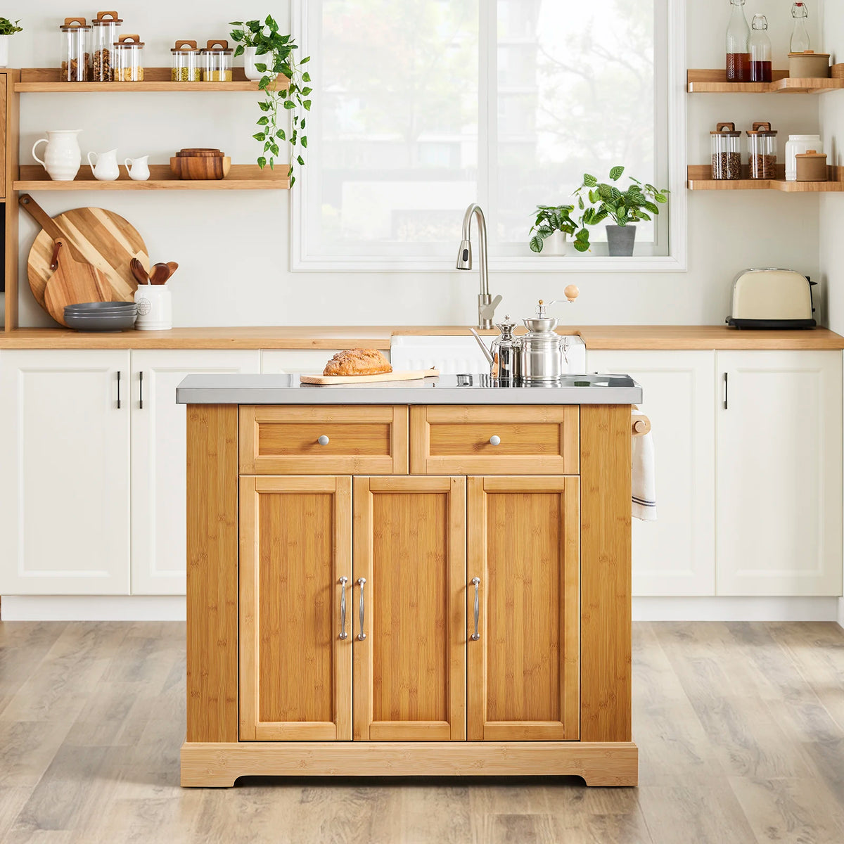 Îlot de cuisine sur roulettes extensible naturel Alcovea