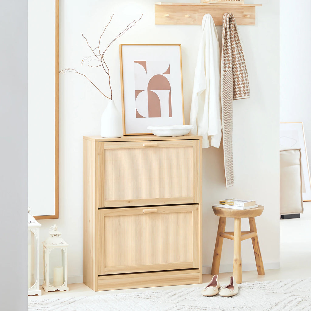Meuble à chaussures en bois étroit avec tiroirs Alcovea