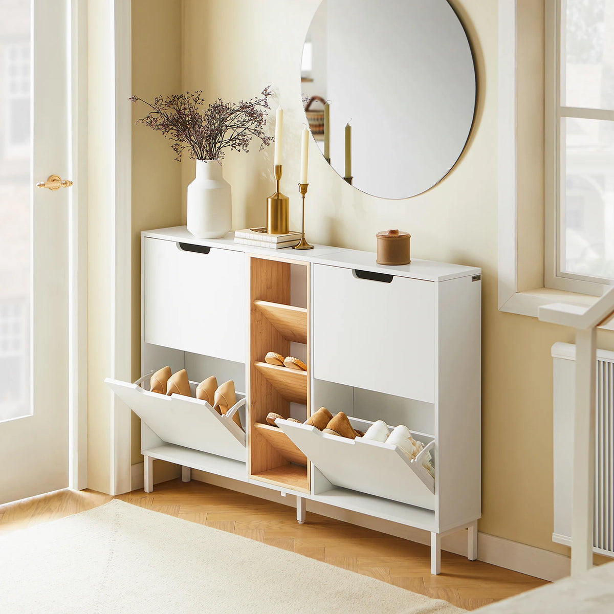 Meuble à chaussures étroit avec tiroirs blanc Alcovea
