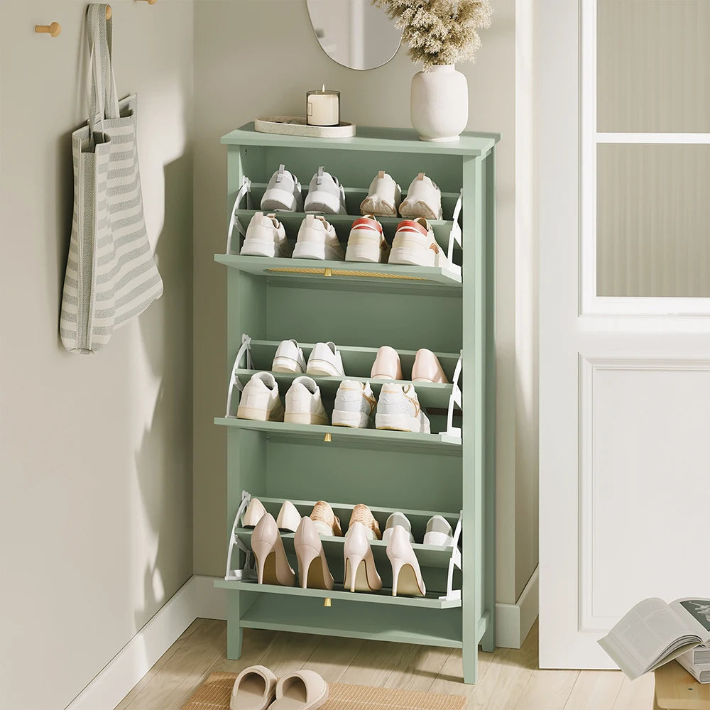 Meuble à chaussures étroit en rotin avec portes Alcovea