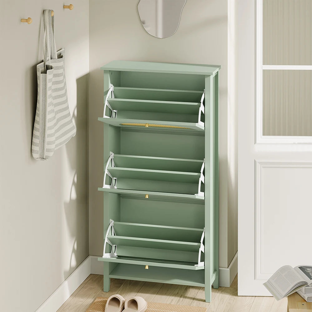 Meuble à chaussures étroit en rotin avec portes Alcovea