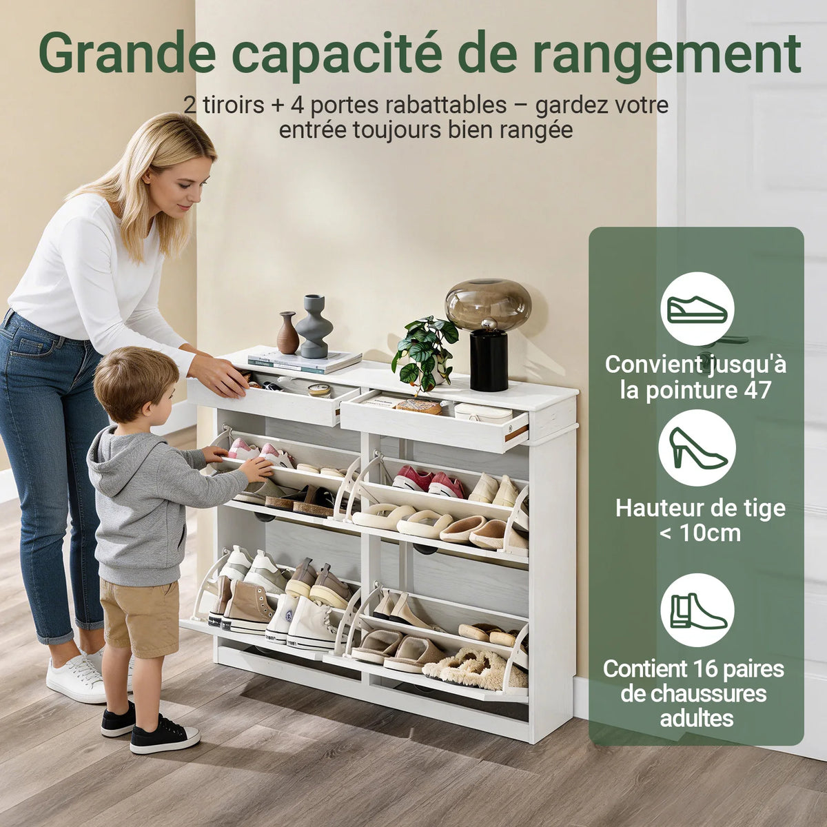 Meuble à chaussures étroit vintage avec tiroirs Alcovea