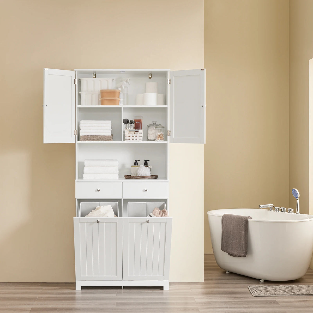 Meuble à linge avec 2 tiroirs, étagères et paniers Alcovea