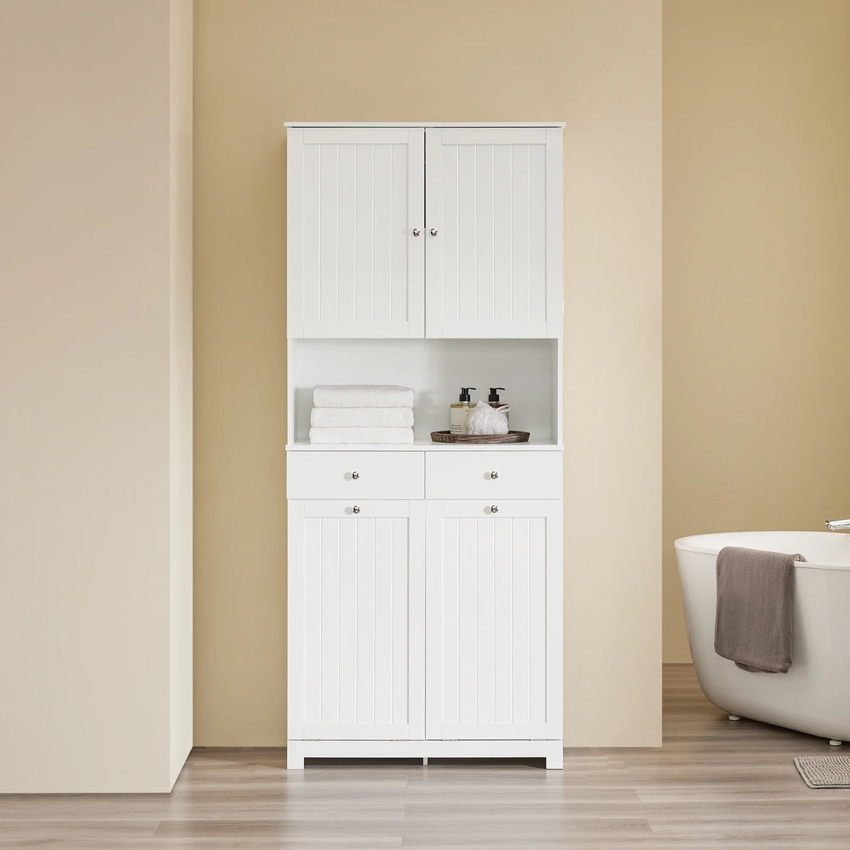 Meuble à linge avec 2 tiroirs, étagères et paniers Alcovea