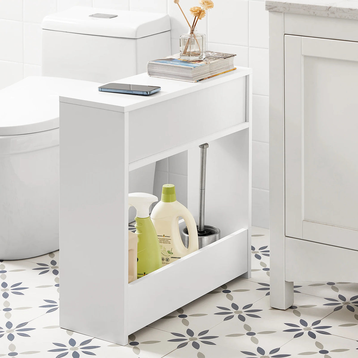 Meuble de salle de bain étroit avec étagères Alcovea