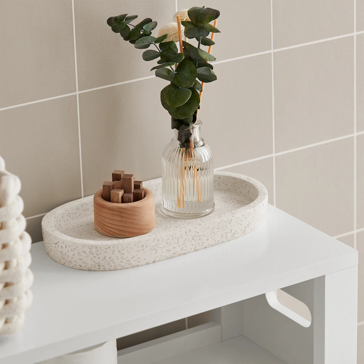 Meuble de salle de bain étroit avec étagères gris Alcovea