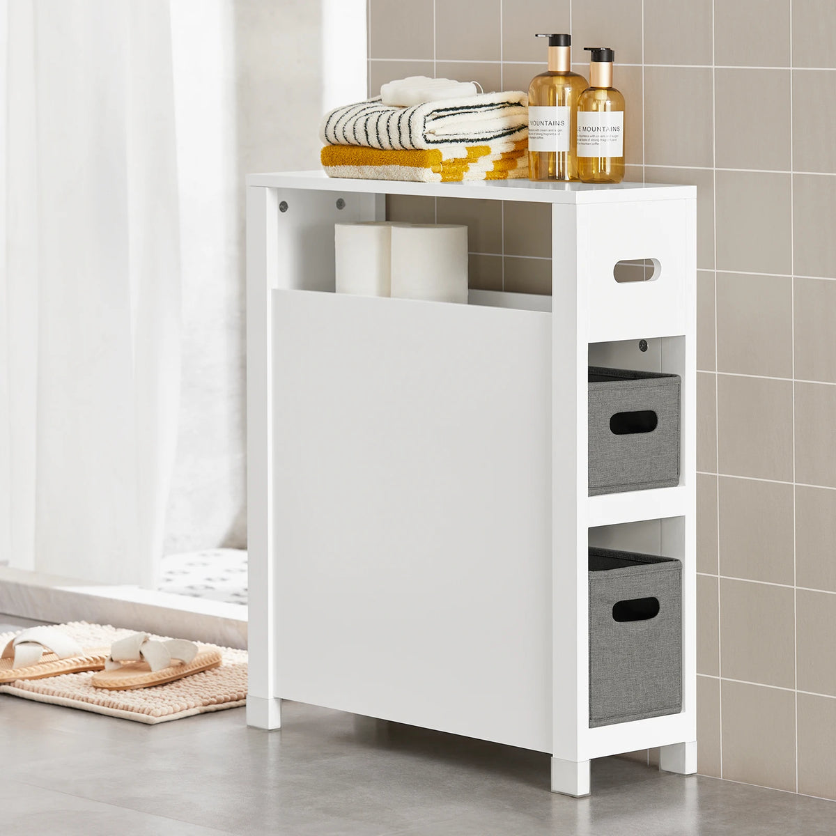 Meuble de salle de bain étroit avec étagères gris Alcovea