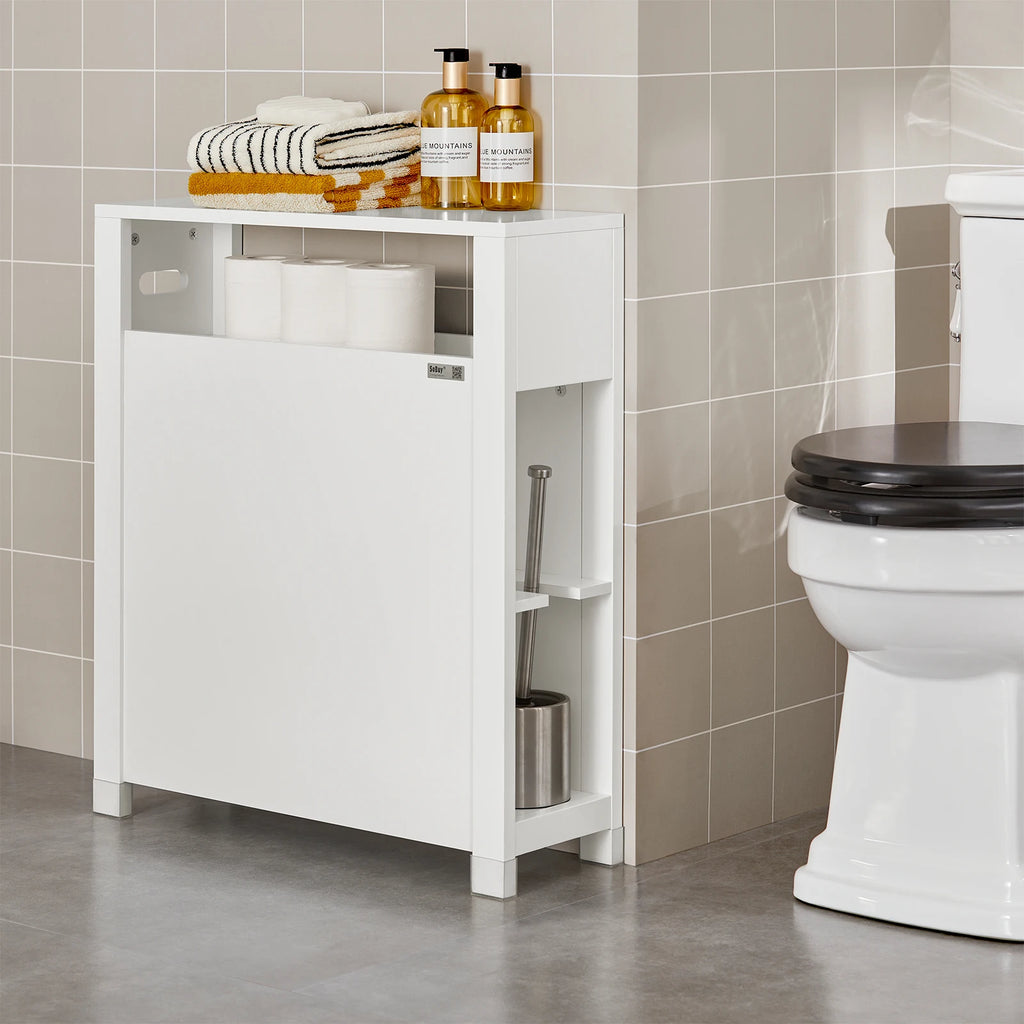 Meuble de salle de bain étroit avec étagères gris Alcovea