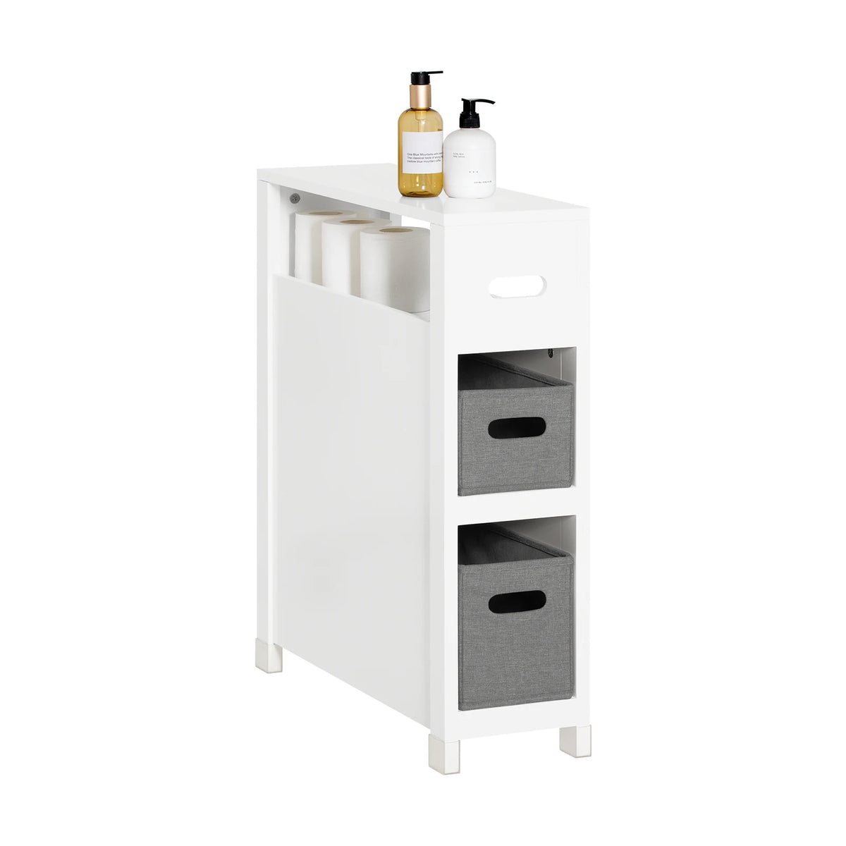 Meuble de salle de bain étroit avec étagères gris Alcovea