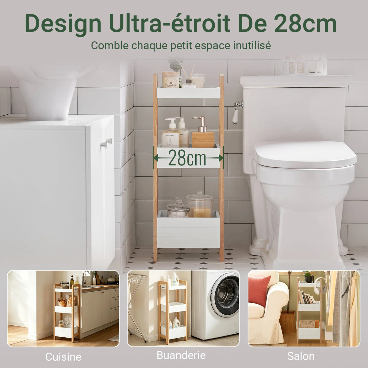 Meuble de salle de bain étroit avec tiroirs Alcovea