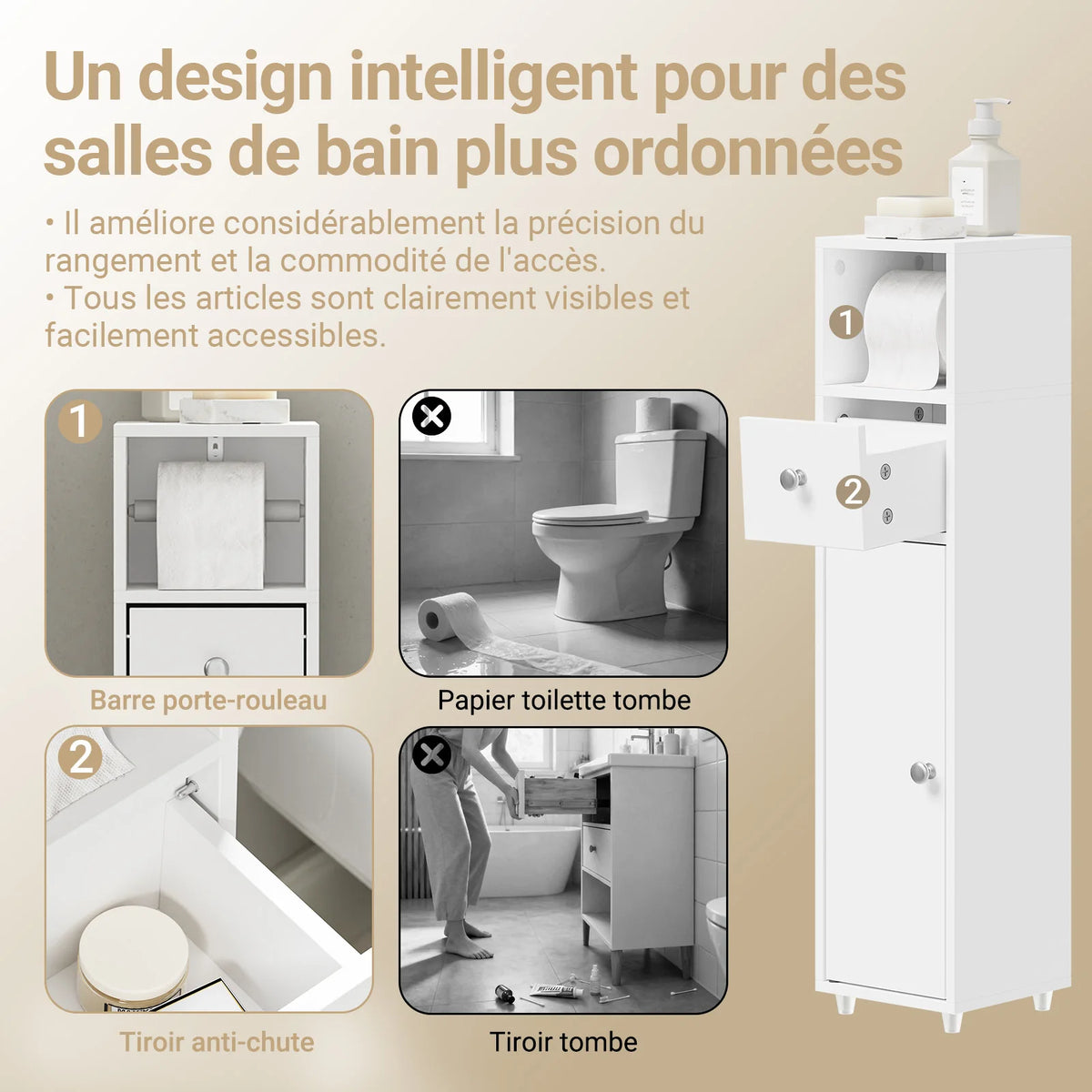 Meuble de salle de bain sur roulettes avec tiroirs Alcovea