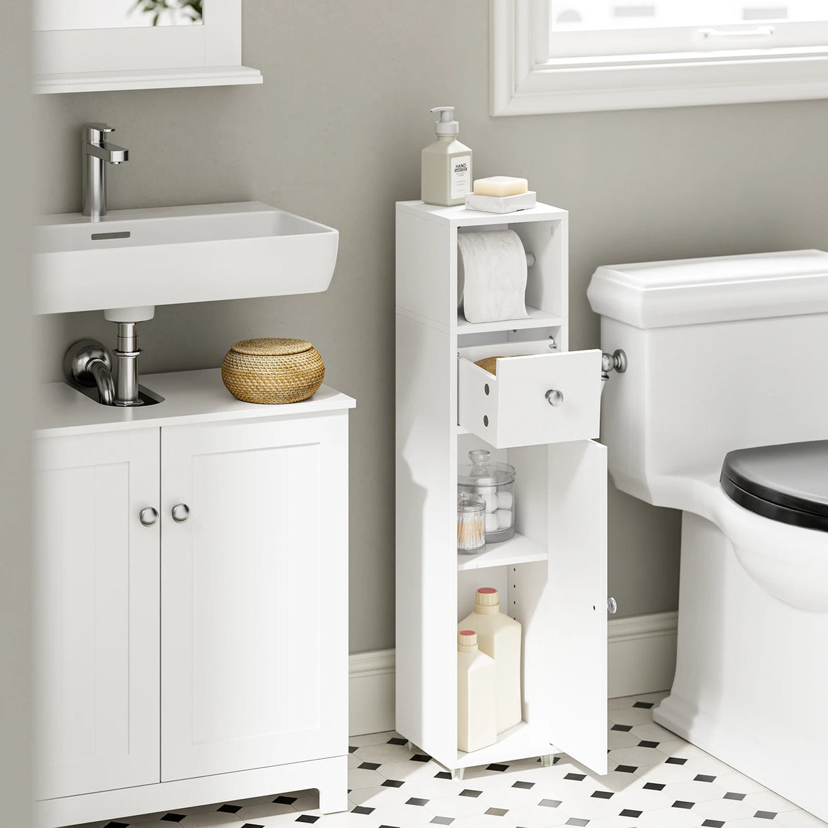 Meuble de salle de bain sur roulettes avec tiroirs Alcovea
