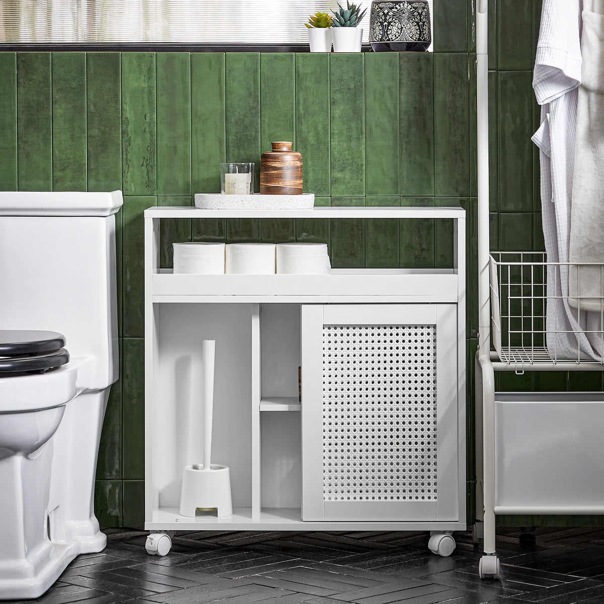 Meuble de salle de bain sur roulettes étroit Alcovea