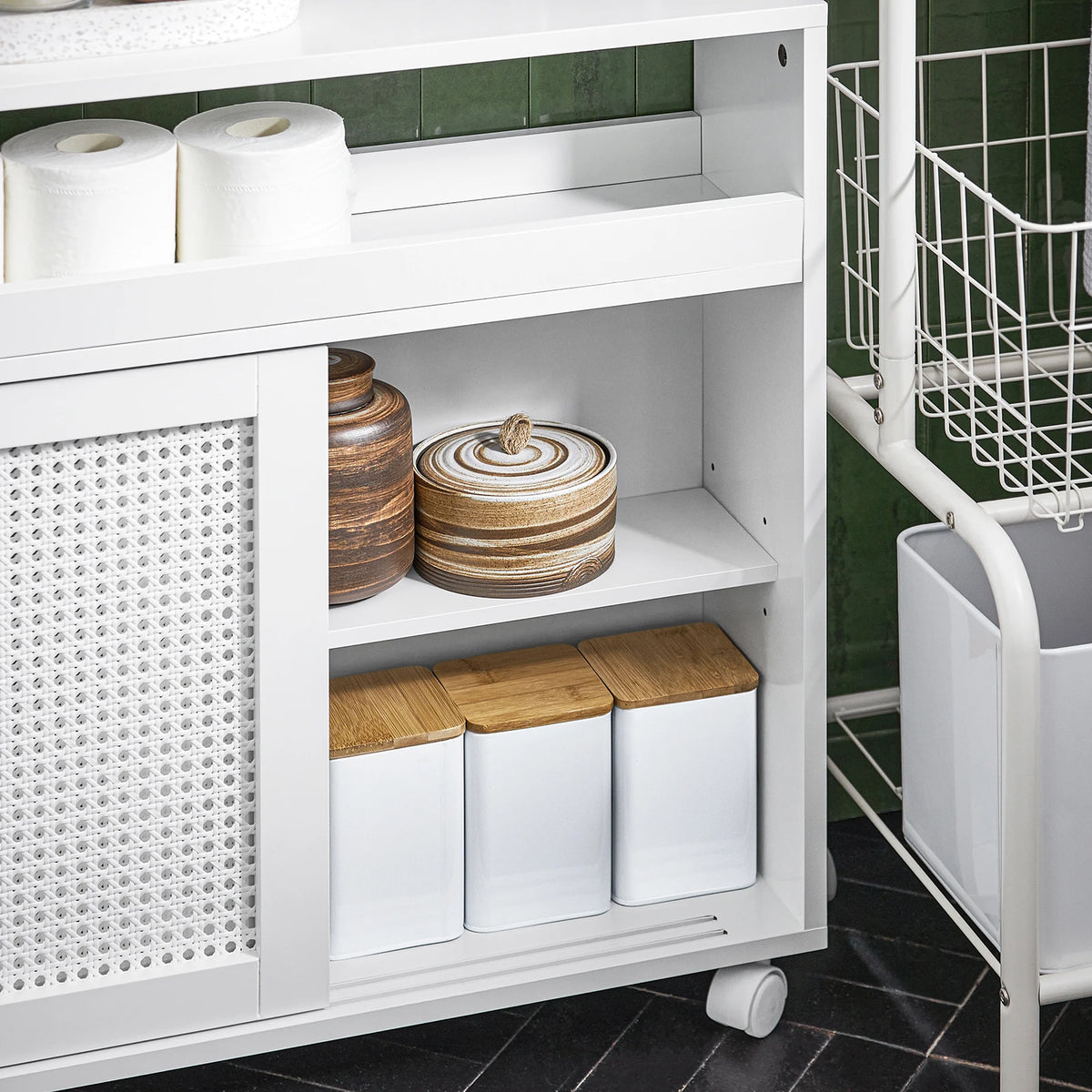 Meuble de salle de bain sur roulettes étroit Alcovea