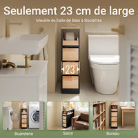 Meuble de salle de bain sur roulettes étroit noir Alcovea