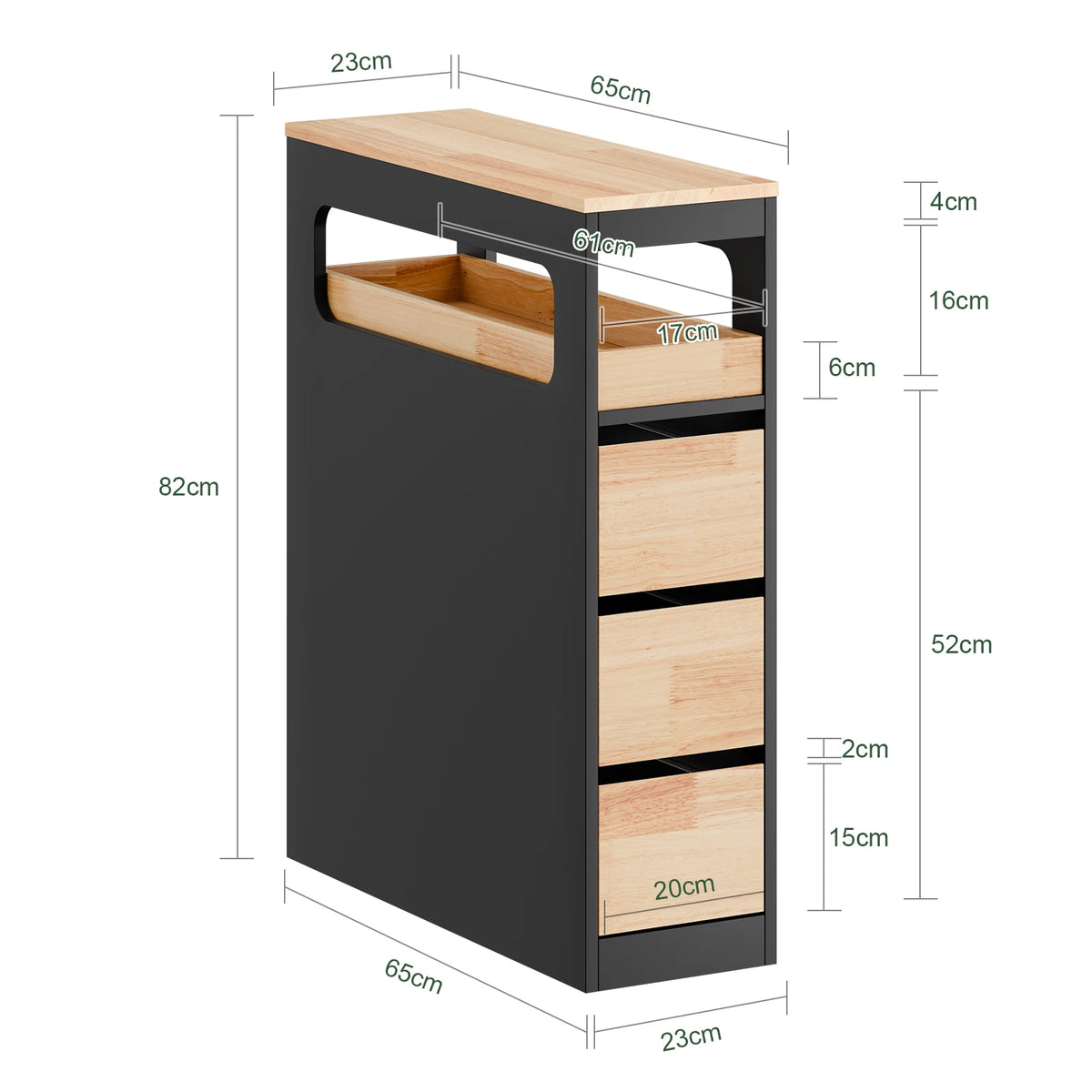 Meuble de salle de bain sur roulettes étroit noir Alcovea