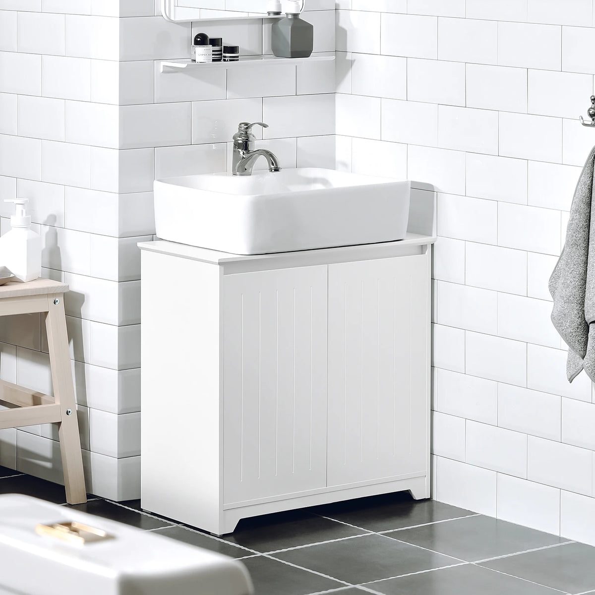 Meuble sous vasque en bois blanc Alcovea