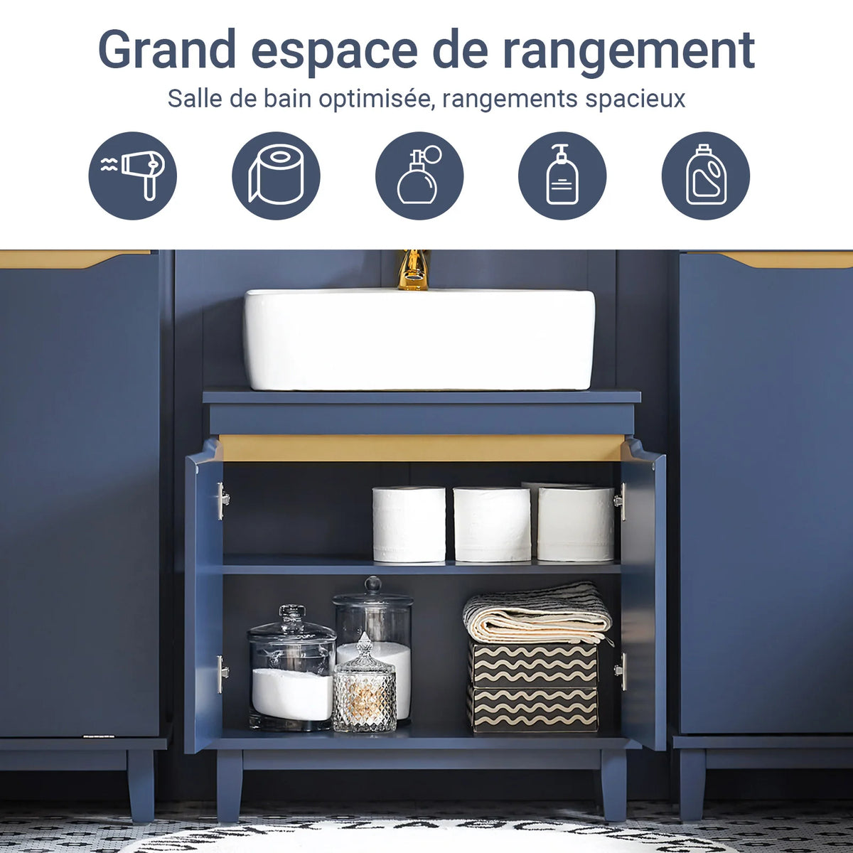 Meuble sous vasque étroit avec portes Alcovea