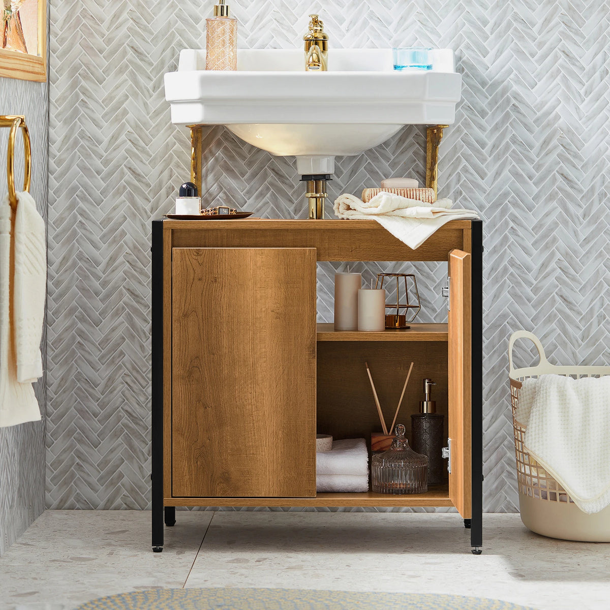 Meuble sous vasque vintage 60x60x30cm Alcovea