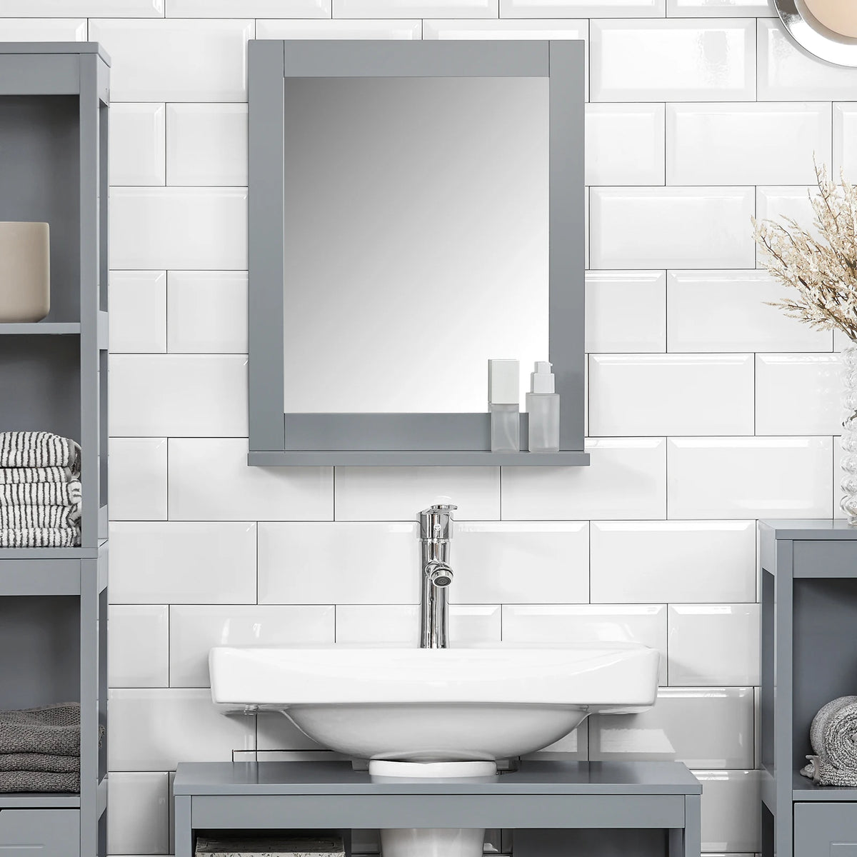 Miroir de salle de bain mural avec étagères Alcovea