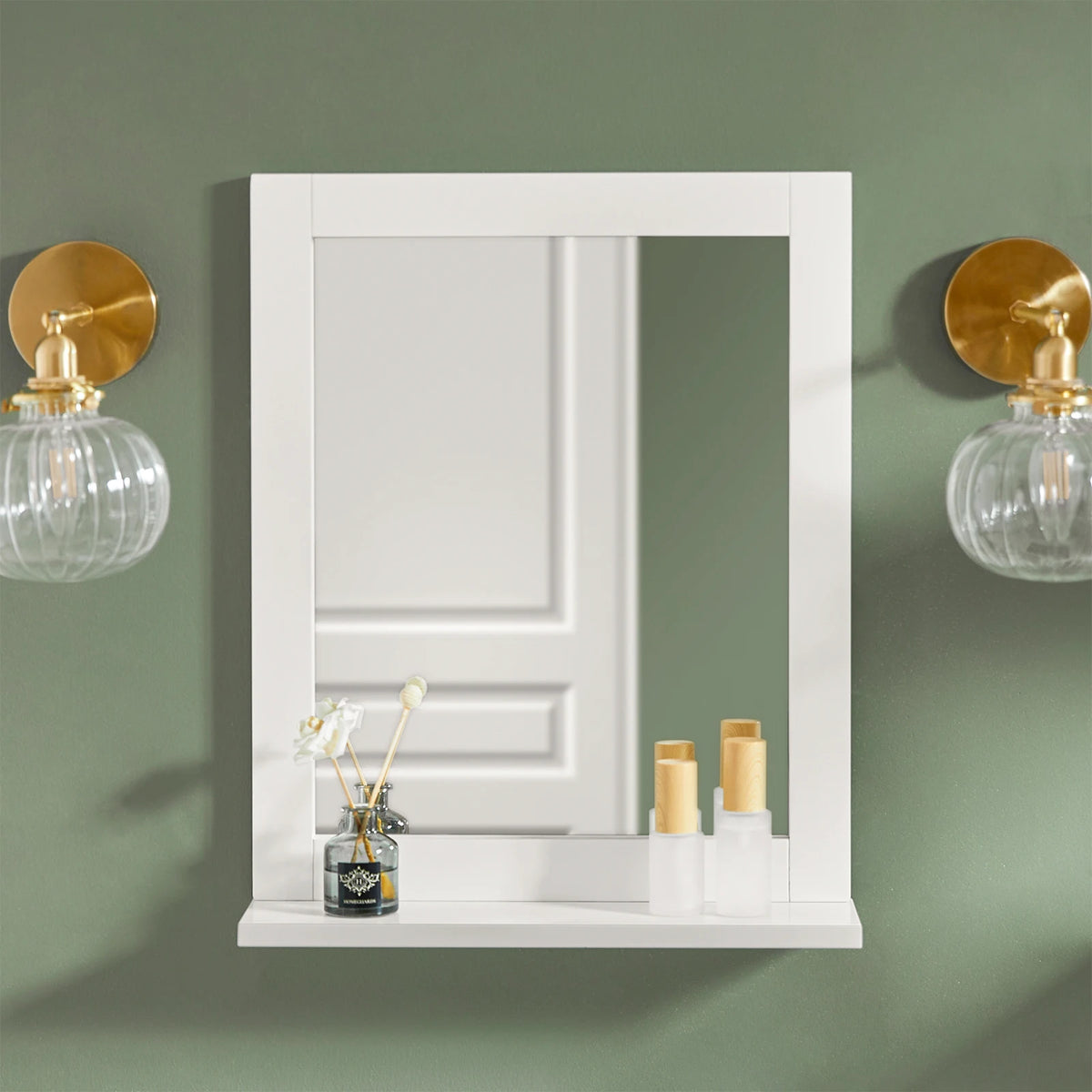 Miroir de salle de bain mural avec étagères Alcovea