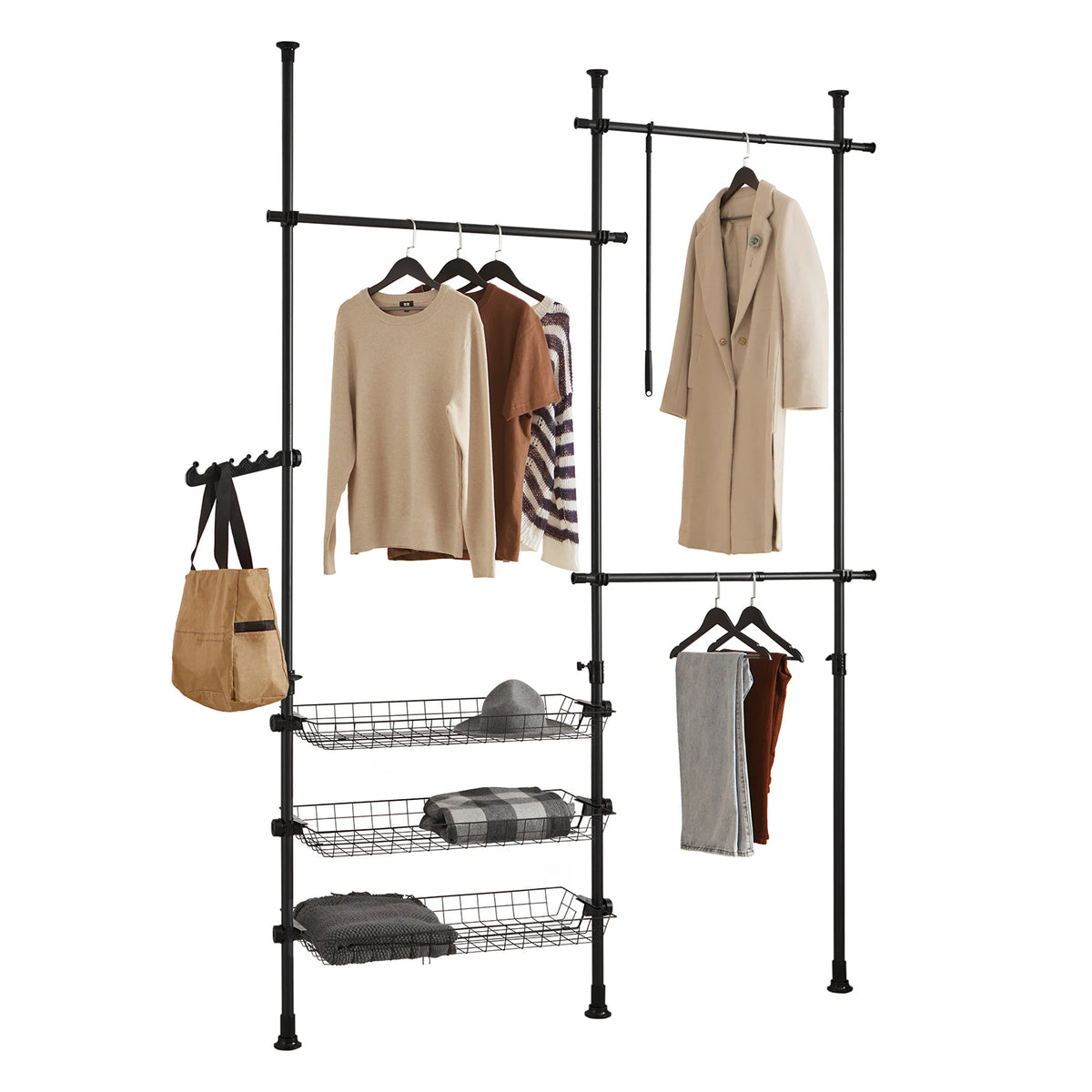 Portant à vêtements avec 3 paniers Alcovea