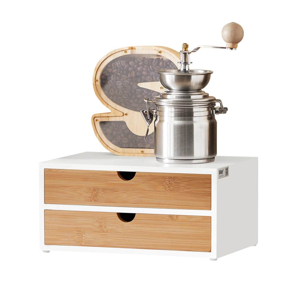 Porte-capsules de café en bambou avec 2 tiroirs Alcovea
