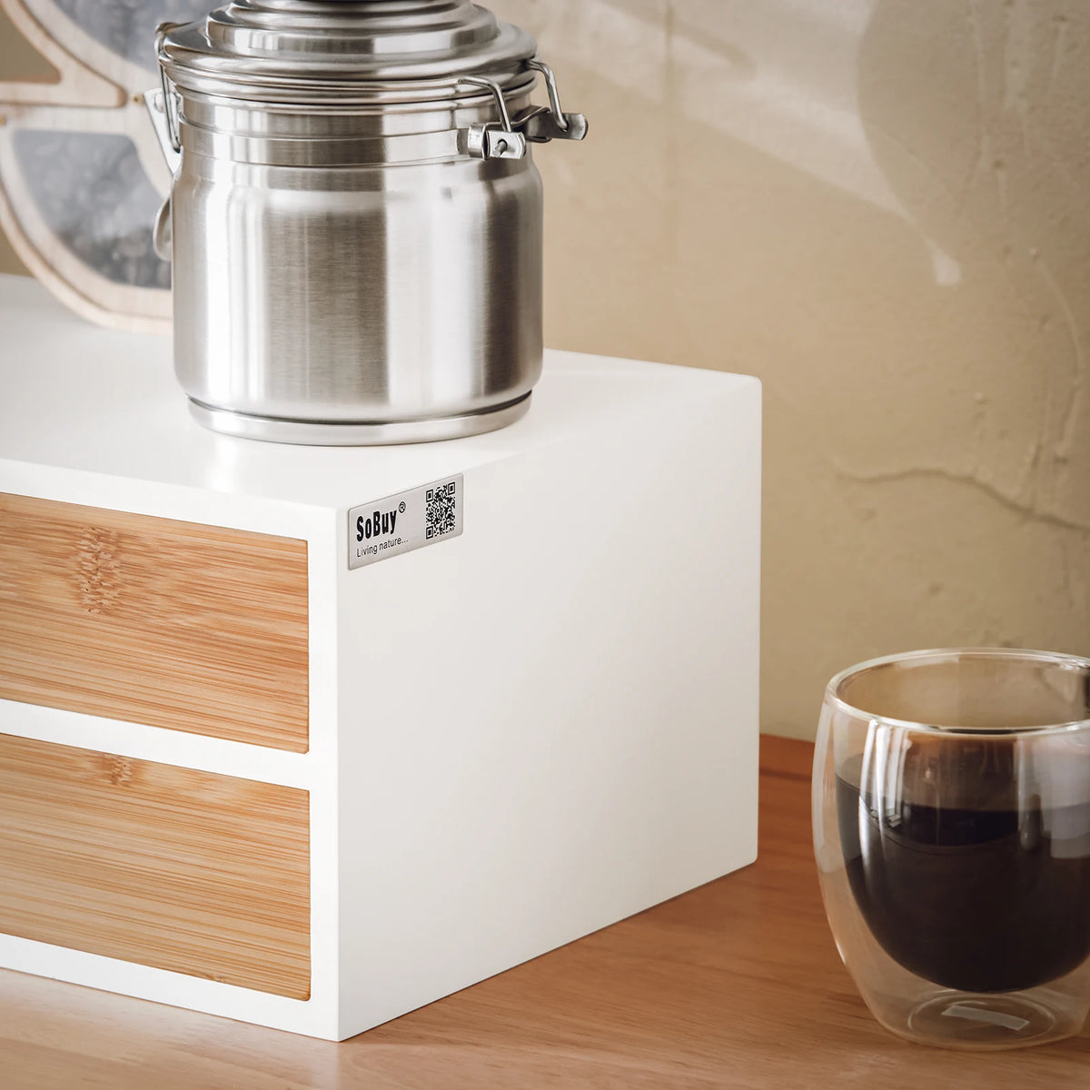 Porte-capsules de café en bambou avec 2 tiroirs Alcovea