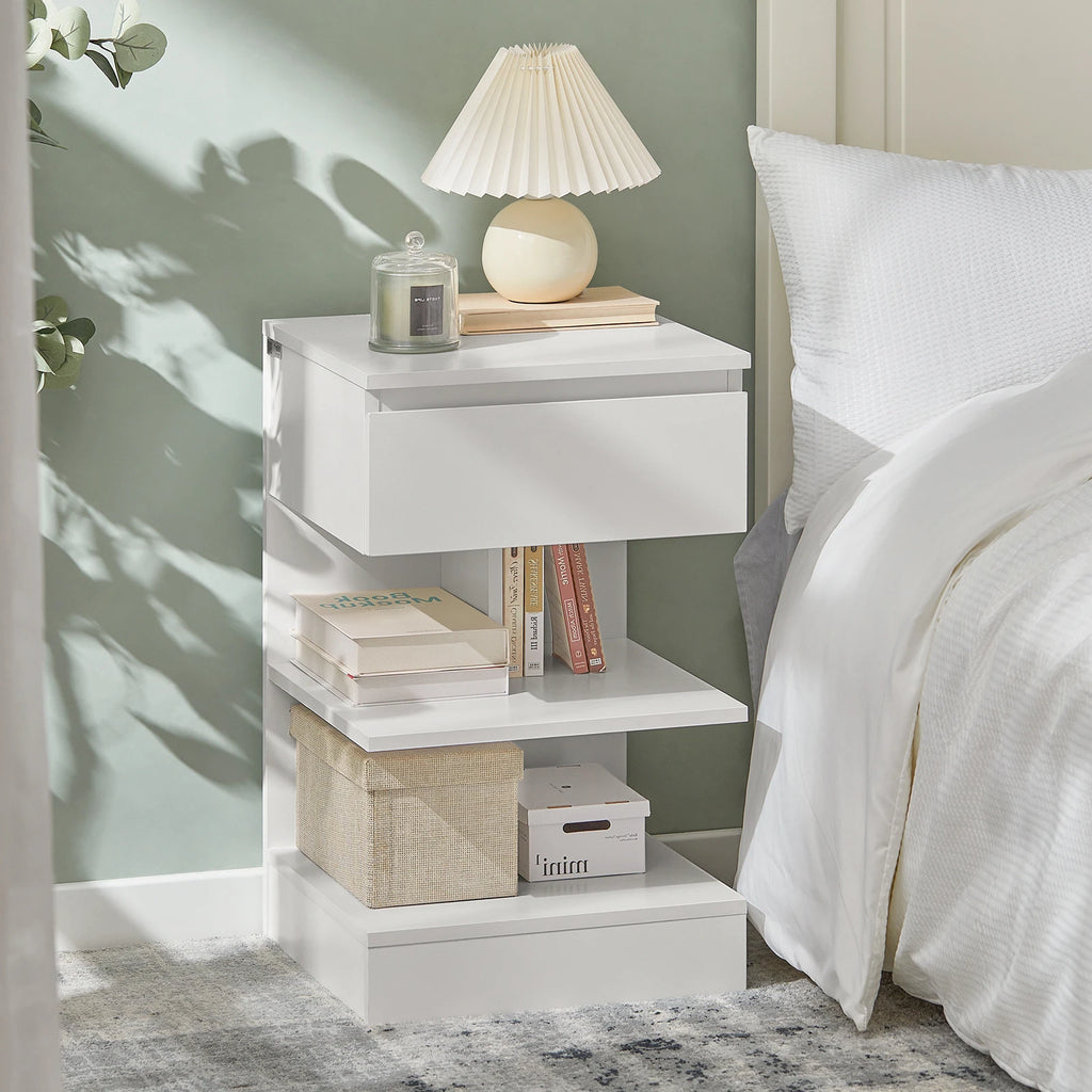 Table de chevet avec 1 tiroir et 3 étagères Alcovea