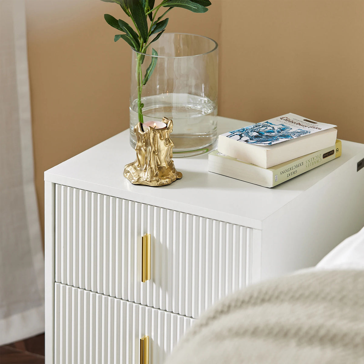 Table de chevet avec 2 tiroirs blanc 40x47x40cm Alcovea