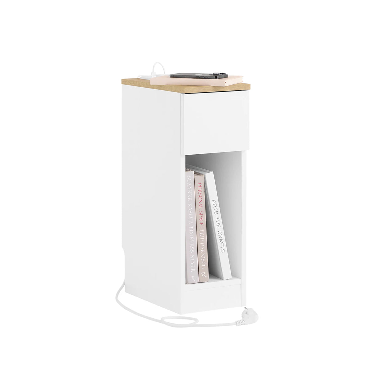 Table de chevet étroite avec tiroirs blanc 25x60x40cm Alcovea