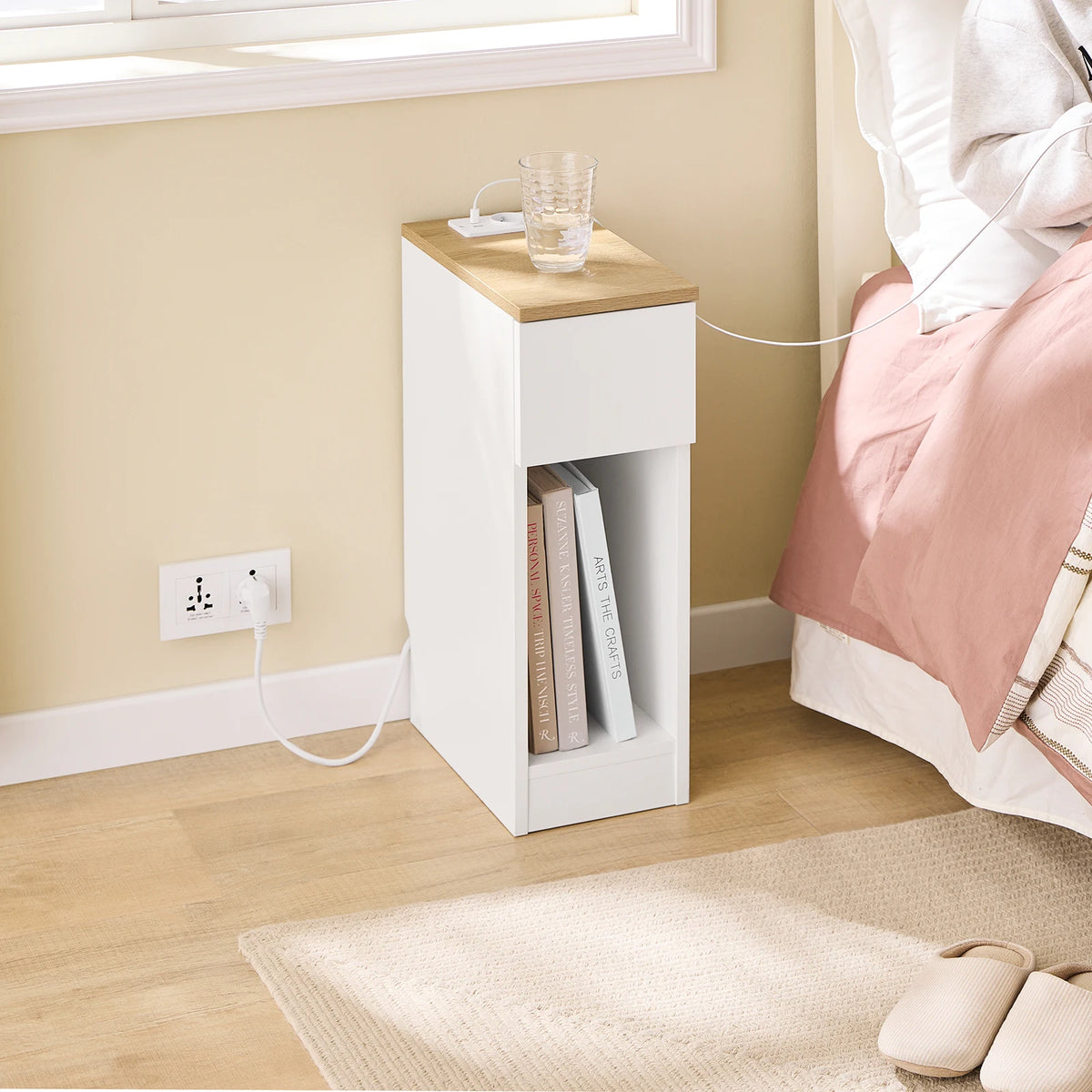 Table de chevet étroite avec tiroirs blanc 25x60x40cm Alcovea