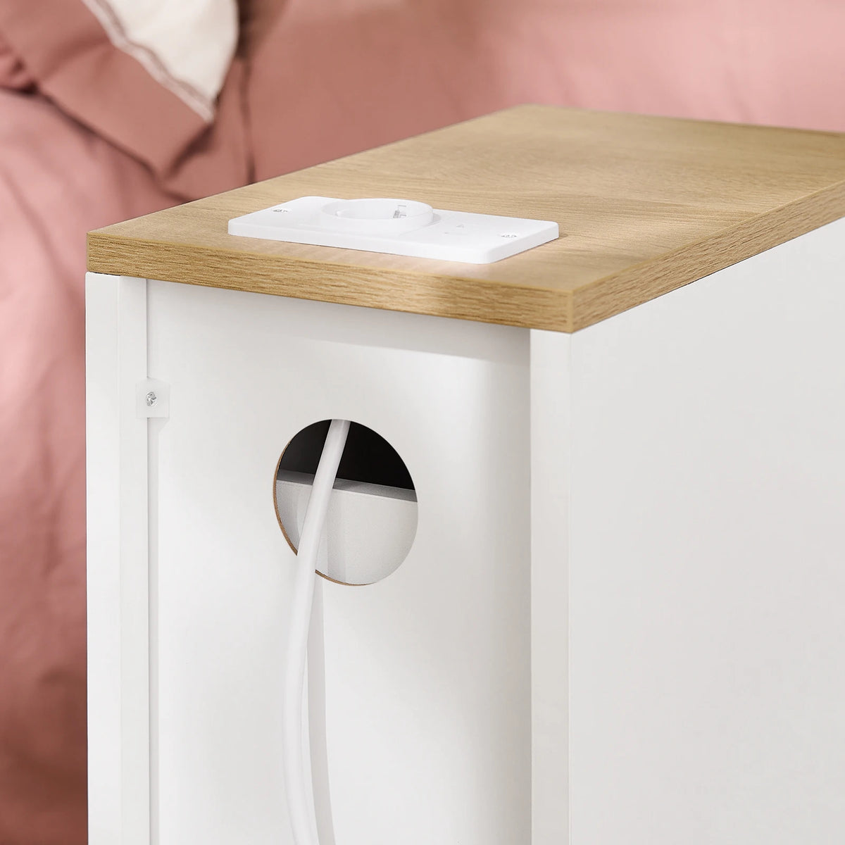 Table de chevet étroite avec tiroirs blanc 25x60x40cm Alcovea