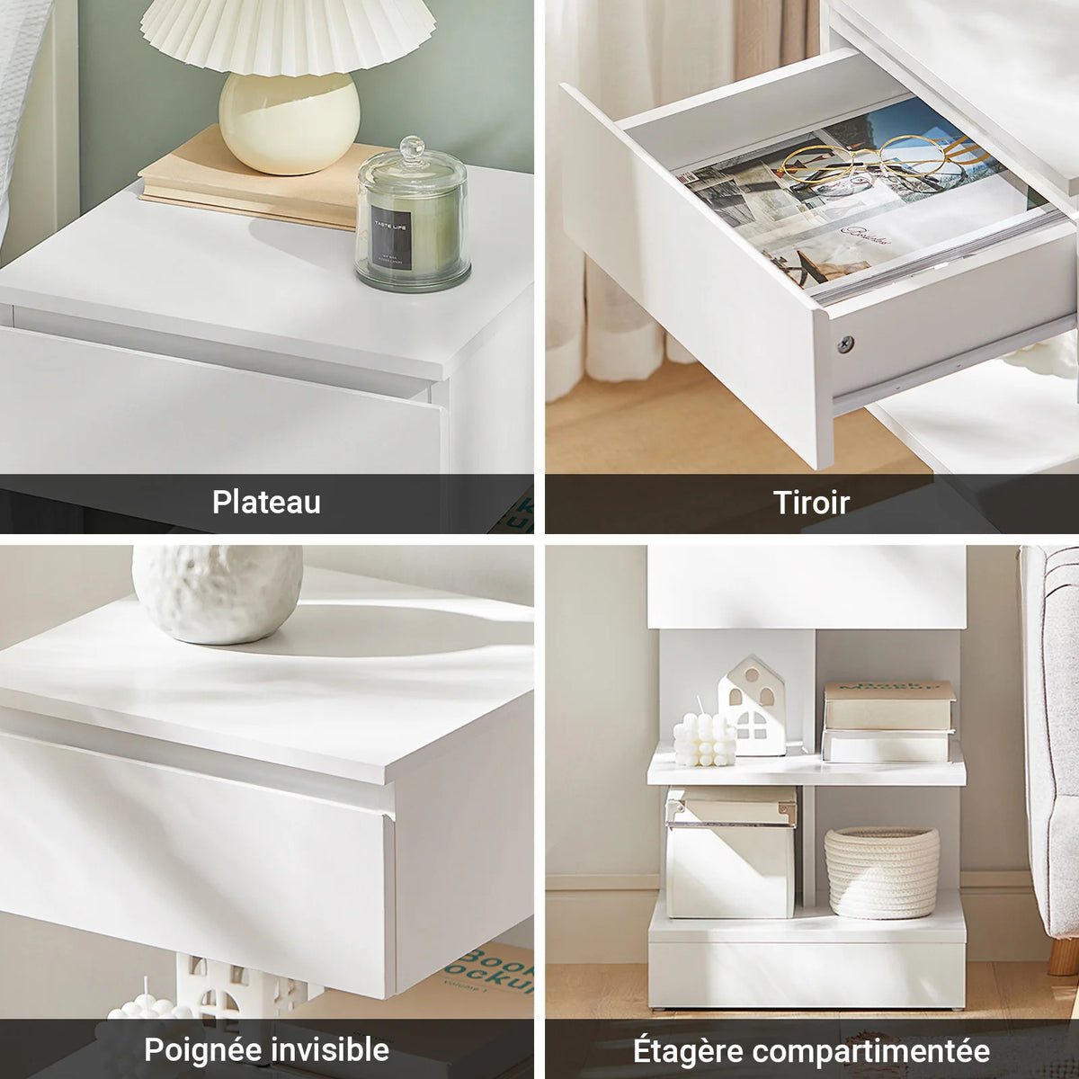 Table de chevet étroite moderne avec 1 tiroir Alcovea