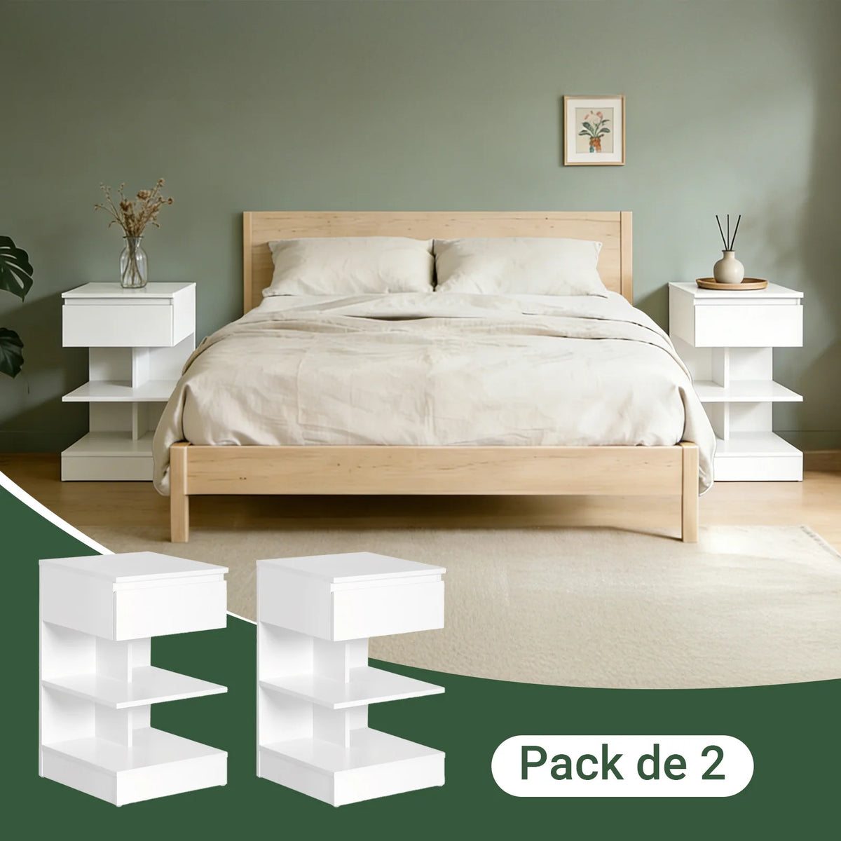 Table de chevet étroite moderne avec 1 tiroir Alcovea