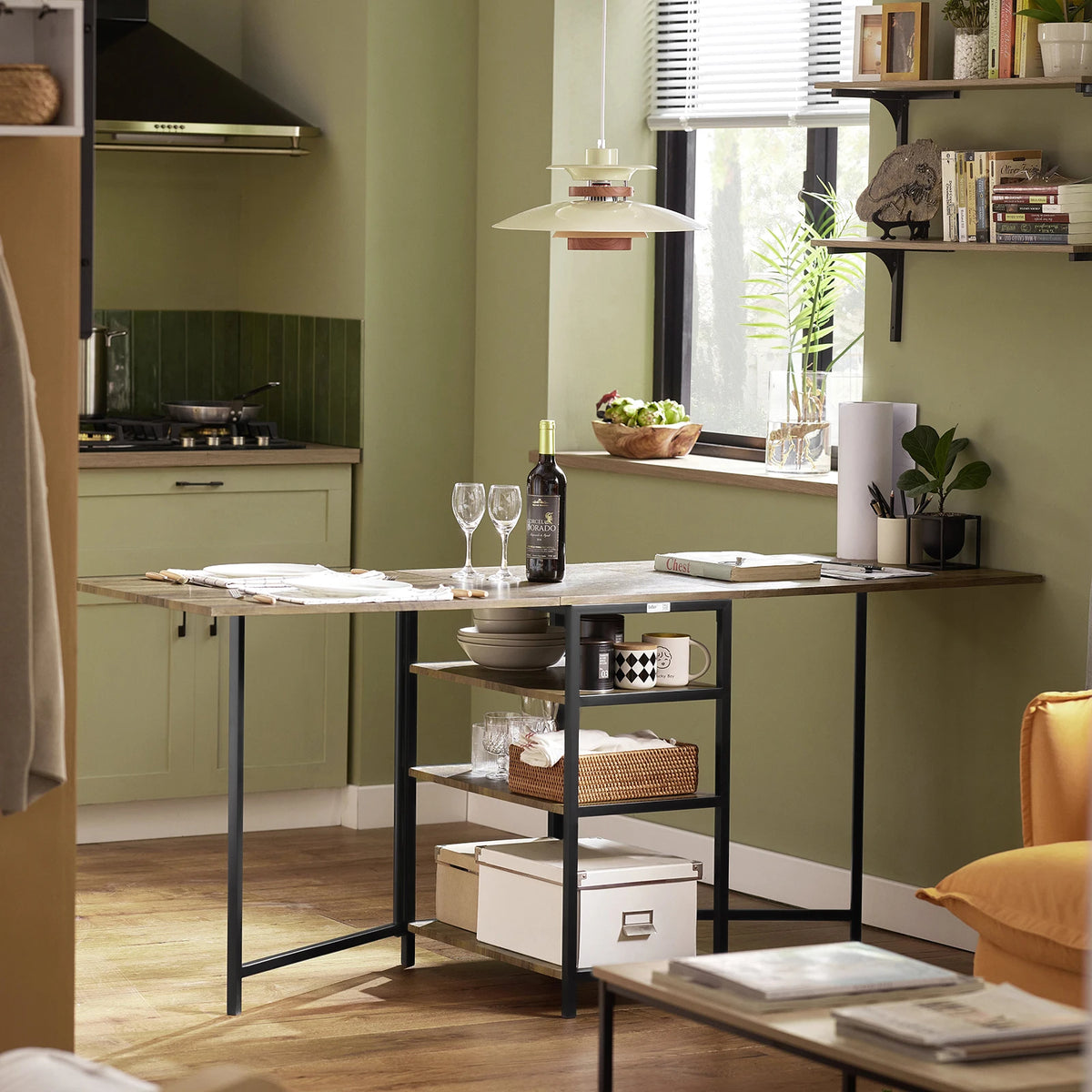 Table pliante industrielle avec 3 étagères Alcovea