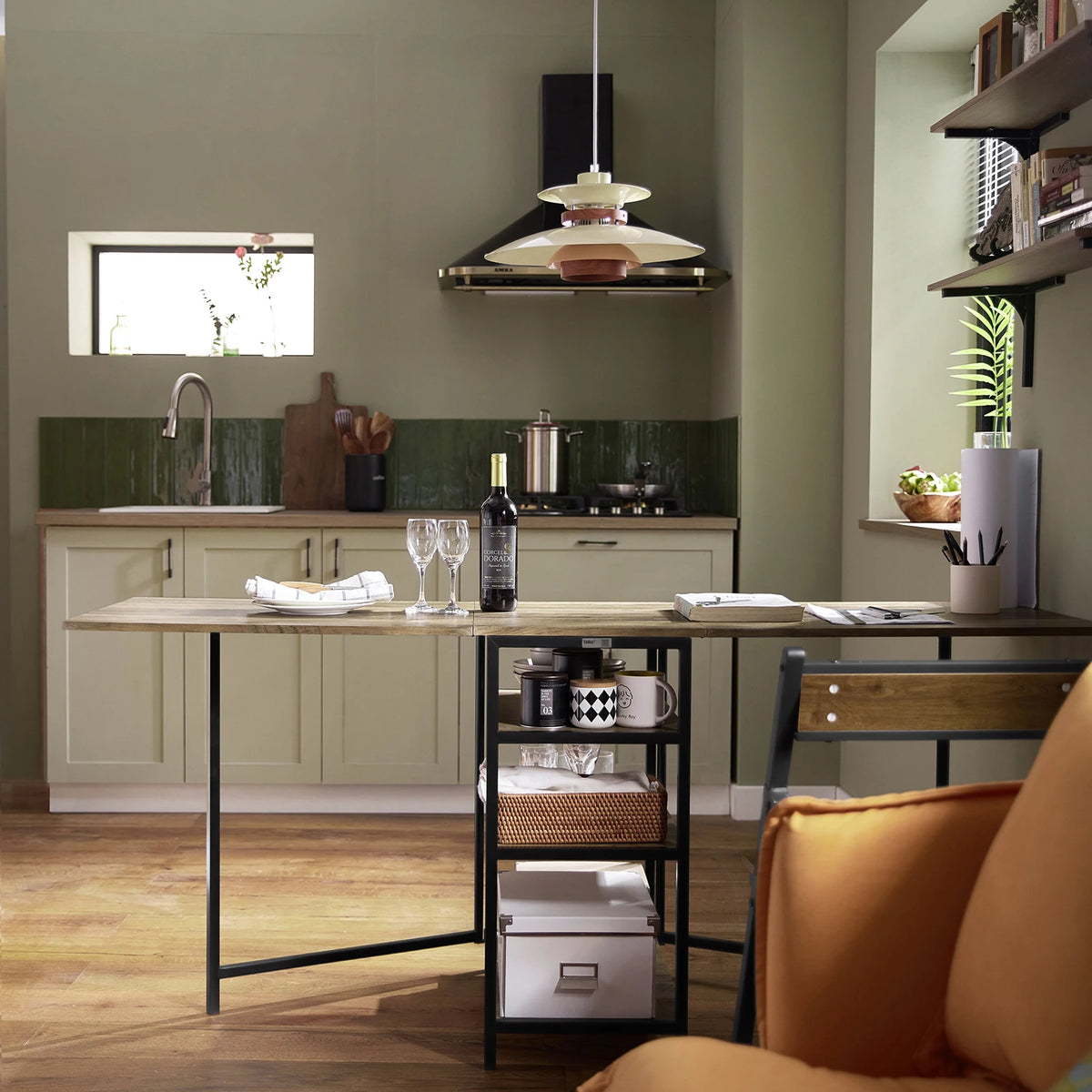 Table pliante industrielle avec 3 étagères Alcovea